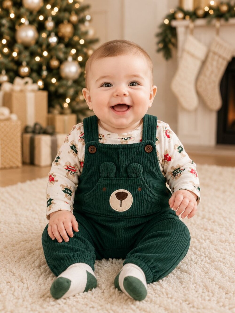 NWT Baby Essentials 2 Piece Baby Boy Bear Romper Set 3 Months | Holiday Outfit - Picture 2 of 3